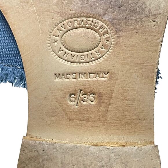 L*SPACE Cocobelle Sun Denim Fringe Slide Sandals 6 - Picture 8 of 9